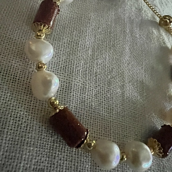 🆕 FRESHWATER PEARLS & GOLDEN SANDSTONE ADJUSTABLE BRACELET 14k CLAD - Picture 6 of 6